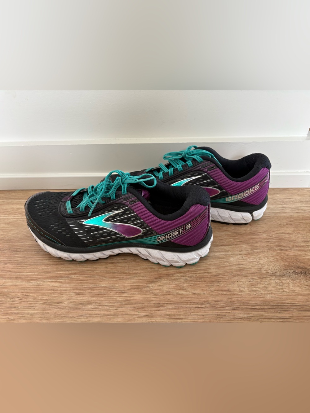 Brooks Ghost 9 Black Teal & Purple Women's Running Athletic Shoes 9.5 Wide